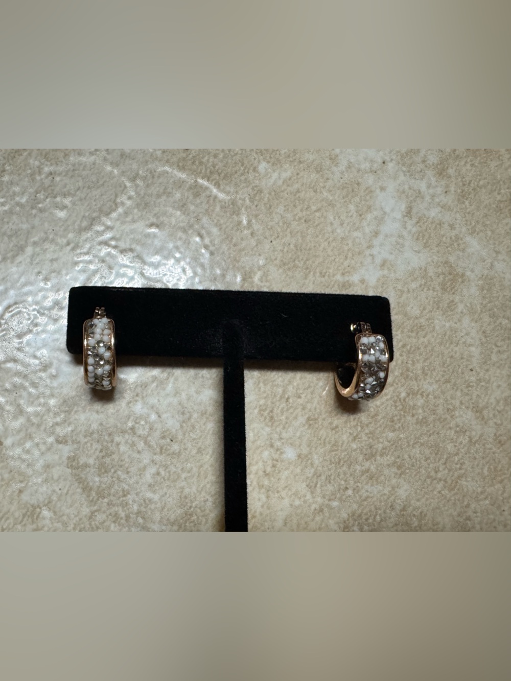 Kenneth Cole Pave Small Huggie Crystal/Bead Hoop Rose Goldtoned Earrings